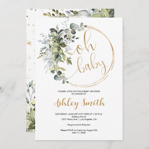  Botanical Eucalyptus Greenery Baby Shower Invitation