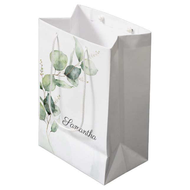 Botanical Eucalyptus Greenery Baby Shower Medium Gift Bag (Front Angled)