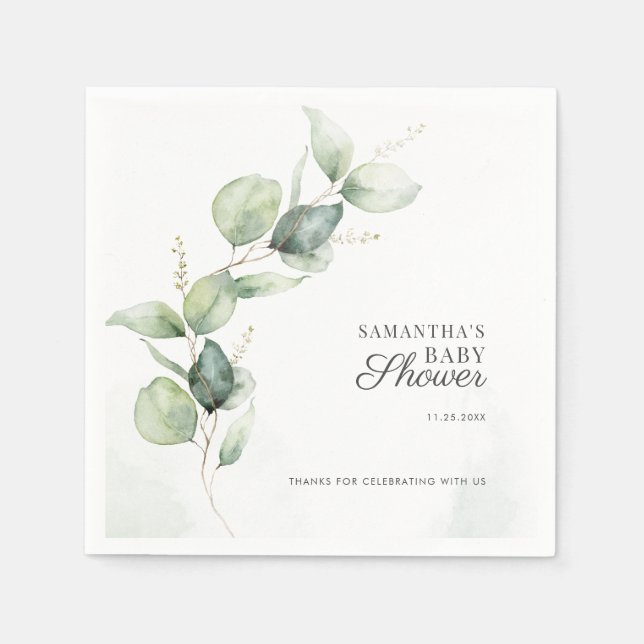 Botanical Eucalyptus Greenery Baby Shower Paper Napkins (Front)