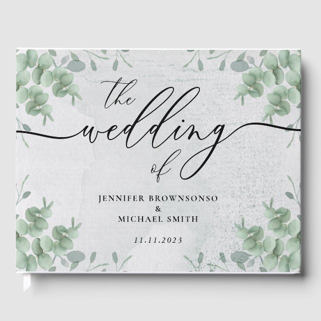 Botanical Eucalyptus Greenery Bohemian the wedding Guest Book (Front)