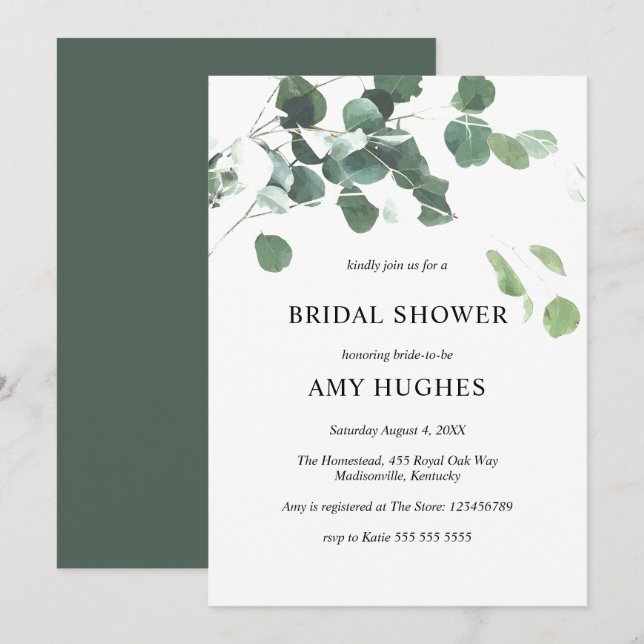 Botanical Eucalyptus Greenery Bridal Shower Invita Invitation (Front/Back)
