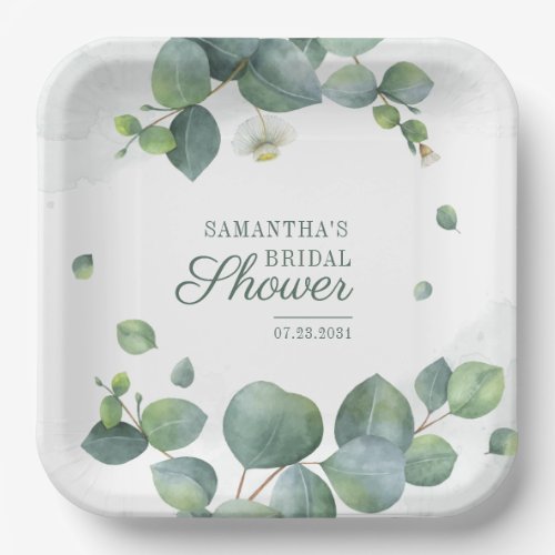 Botanical Eucalyptus Greenery Bridal Shower Paper Plates