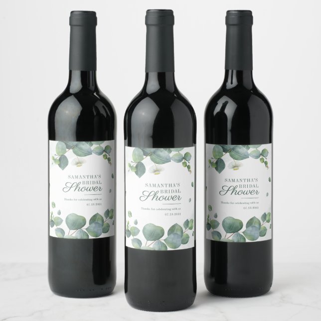 Botanical Eucalyptus Greenery Bridal Shower Wine Label (Bottles)