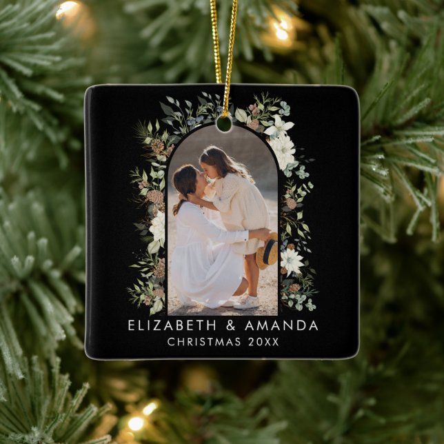 Botanical Eucalyptus Greenery Custom Christmas Ceramic Ornament (Tree)