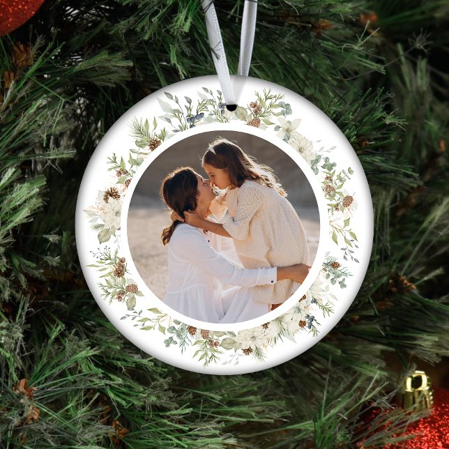 Botanical Eucalyptus Greenery Custom Christmas Ceramic Ornament (Creator Uploaded)