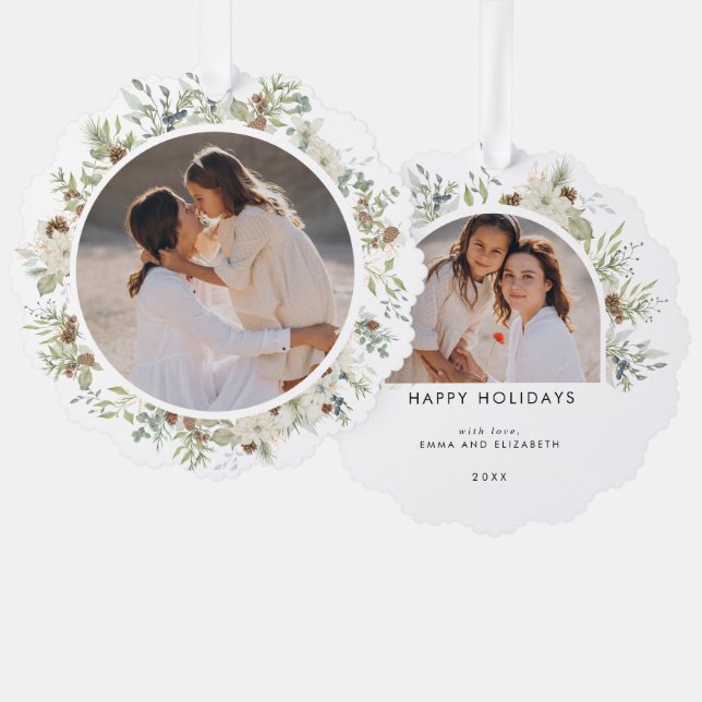 Botanical Eucalyptus Greenery Custom Christmas Ornament Card (Front/Back)