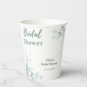Botanical Eucalyptus Greenery Gold Bridal Shower Paper Cups