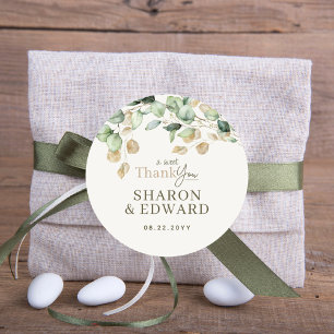 Botanical Eucalyptus Greenery & Gold Wedding Classic Round Sticker