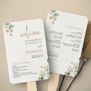 Botanical Eucalyptus Greenery Gold Wedding Program Hand Fan