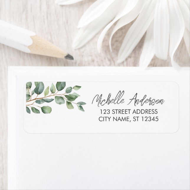 Botanical Eucalyptus Greenery Return Address Label (Insitu)