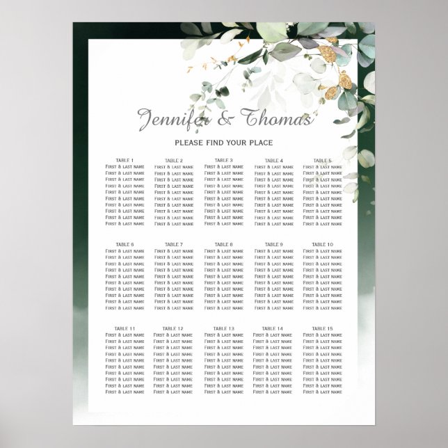 Botanical Eucalyptus Greenery Seating Charts (Front)