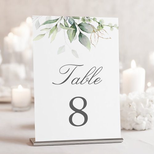 Botanical Eucalyptus Greenery Watercolor Elegant  Table Number