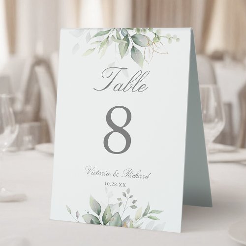 Botanical Eucalyptus Greenery Watercolor Elegant  Table Tent Sign