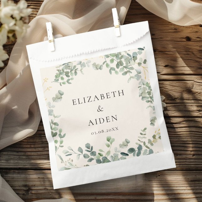 Botanical Eucalyptus Greenery Wedding Favor Bag (Eucalyptus Wedding Favor Bag with your name and date.)