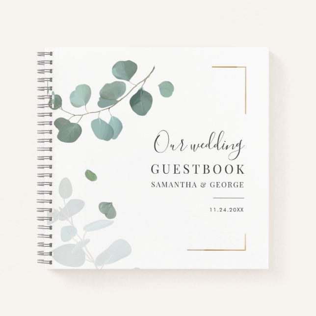 Botanical Eucalyptus Greenery Wedding Guest Book (Front)