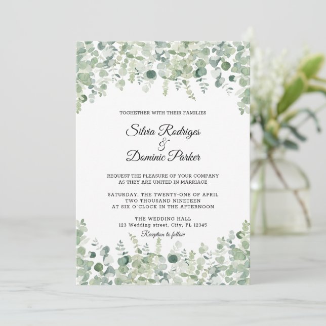 Botanical Eucalyptus Greenery  Wedding Invitation (Standing Front)