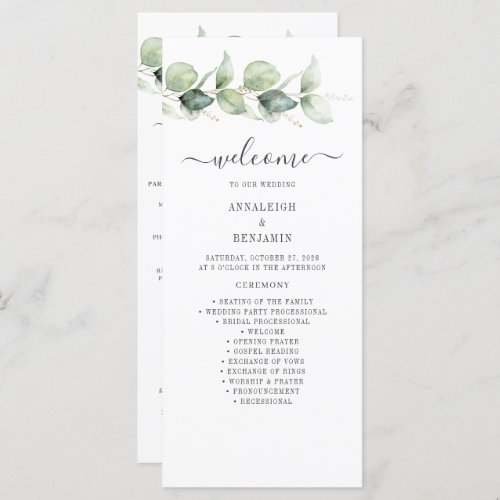 Botanical Eucalyptus Greenery Wedding Program