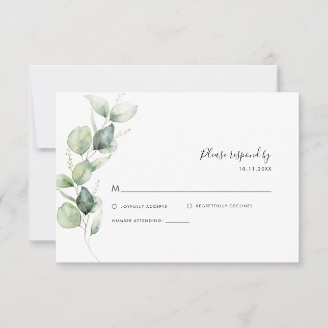 Botanical Eucalyptus Greenery Wedding RSVP Card (Front)