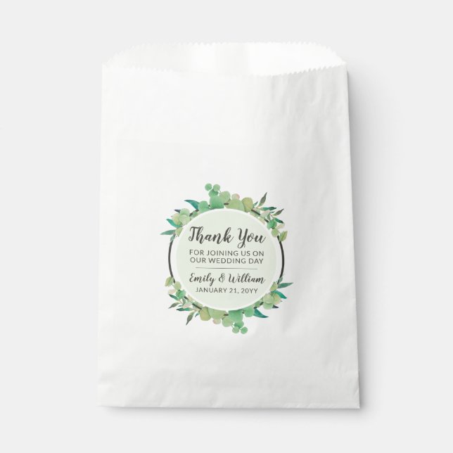 Botanical Eucalyptus Leaf Custom Wedding Thank You Favor Bag (Front)