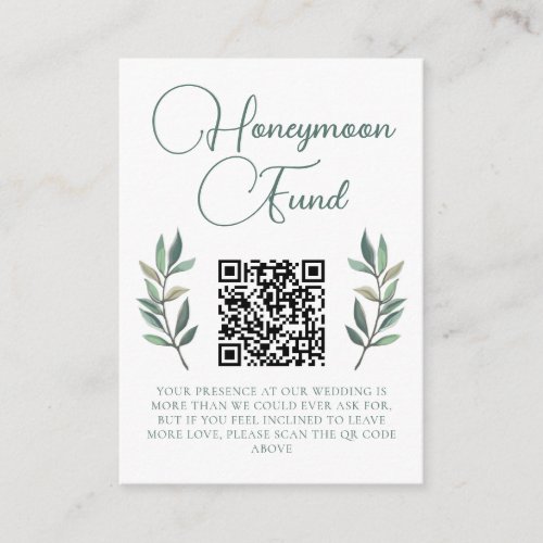 Botanical Eucalyptus Leaf Wedding Honeymoon Fund Enclosure Card