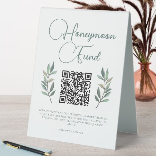 Botanical Eucalyptus Leaf Wedding Honeymoon Fund Table Tent