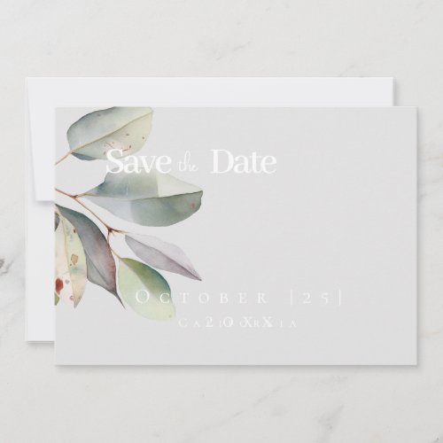  Botanical eucalyptus leaveFlat Save The Date Card