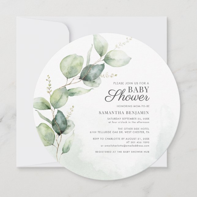 Botanical Eucalyptus Leaves Baby Shower Invitation (Front)