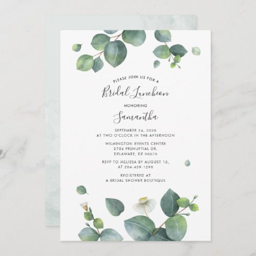 Botanical Eucalyptus Leaves Bridal Luncheon Invitation