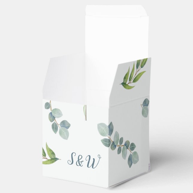 Botanical Eucalyptus Leaves Wedding Favor Box (Opened)