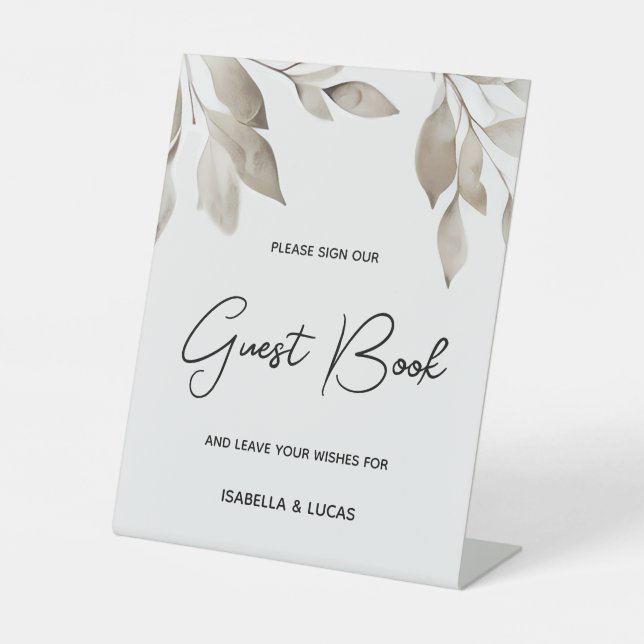 Botanical Eucalyptus Leaves Wedding Guestbook Pedestal Sign (Front)