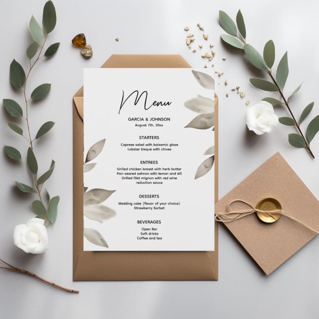 Botanical Eucalyptus Leaves Wedding  Menu (Creator Uploaded)