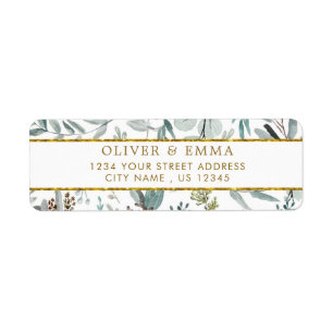Botanical Eucalyptus leaves wedding return address Label