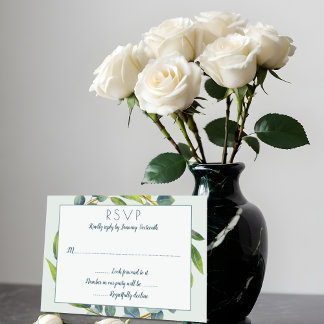 Botanical Eucalyptus Leaves Wedding RSVP Cards