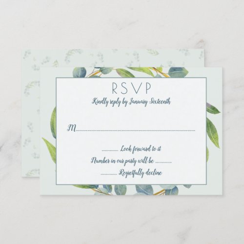 Botanical Eucalyptus Leaves Wedding RSVP Cards