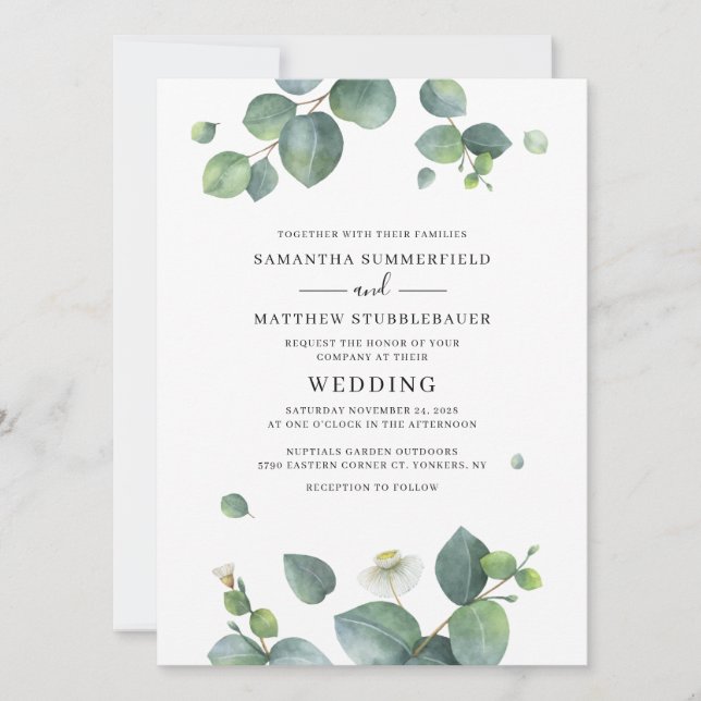 Botanical Eucalyptus Modern Greenery Wedding Invitation (Front)