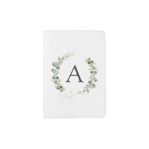 Botanical Eucalyptus Monogram Greenery Travel Passport Holder