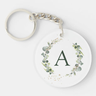 Botanical Eucalyptus Monogram Greenery Wedding Keychain