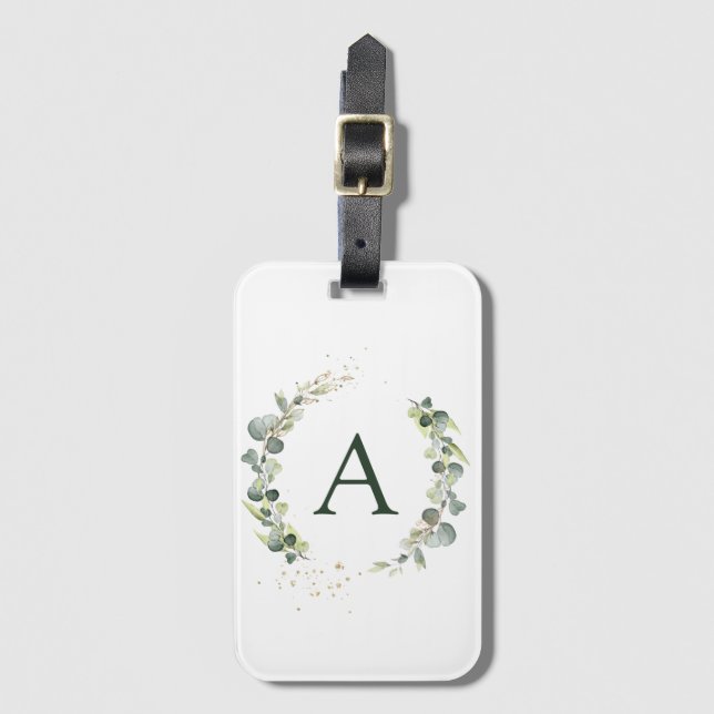 Botanical Eucalyptus Monogram Greenery Wedding Luggage Tag (Front Vertical)
