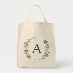 Botanical Eucalyptus Monogram Greenery Wedding Tote Bag