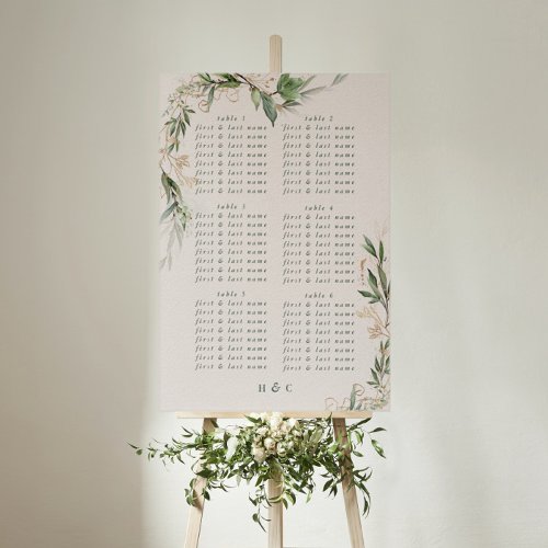 Botanical Eucalyptus Moss Wedding Seating Chart