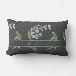 Botanical eucalyptus olive pattern gray green lumbar pillow
