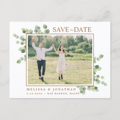 Botanical Eucalyptus Photo Wedding Save The Date Postcard