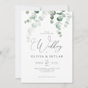 Botanical Eucalyptus QR Code All In One Wedding Invitation