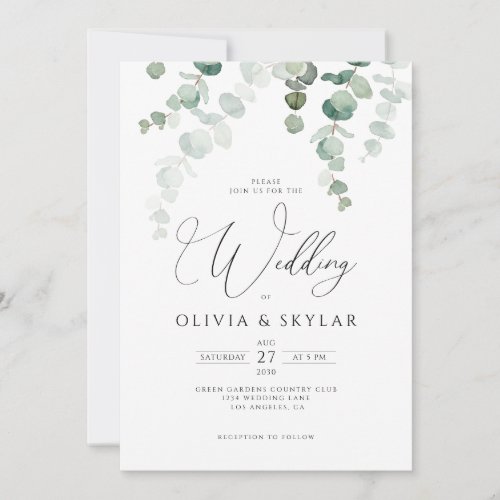 Botanical Eucalyptus QR Code All In One Wedding Invitation