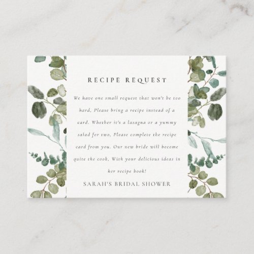 Botanical Eucalyptus Recipe Request Bridal Shower Enclosure Card
