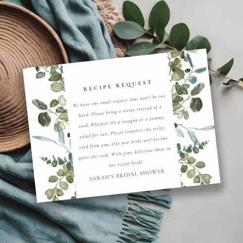 Botanical Eucalyptus Recipe Request Bridal Shower Enclosure Card