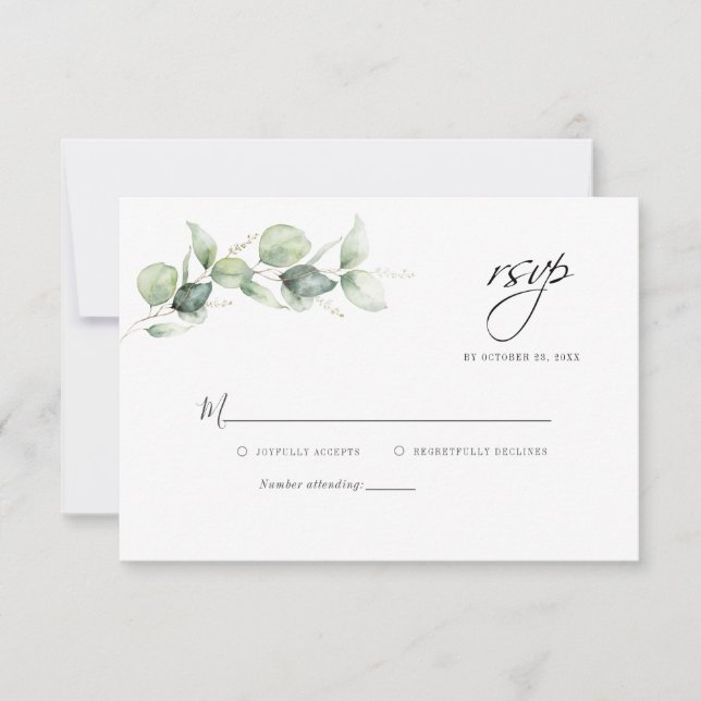 Botanical Eucalyptus Rustic Wedding RSVP Card (Front)