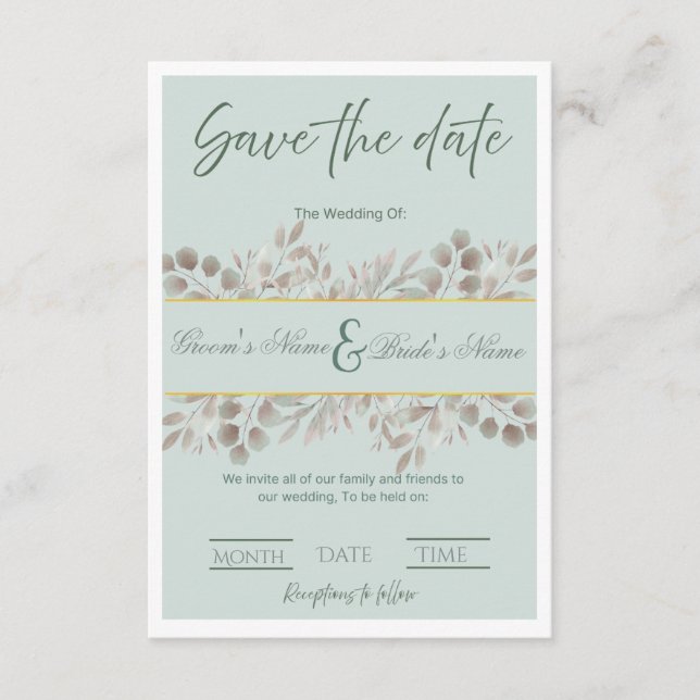 Botanical Eucalyptus "Save the Date" Wedding  Invitation (Front)