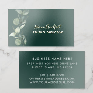 Botanical Eucalyptus Script Beauty Salon Foil Business Cards