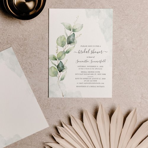 Botanical Eucalyptus Script Bridal Shower Invitation